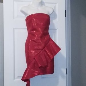 Red strapless ruffle dress _ L (junior)